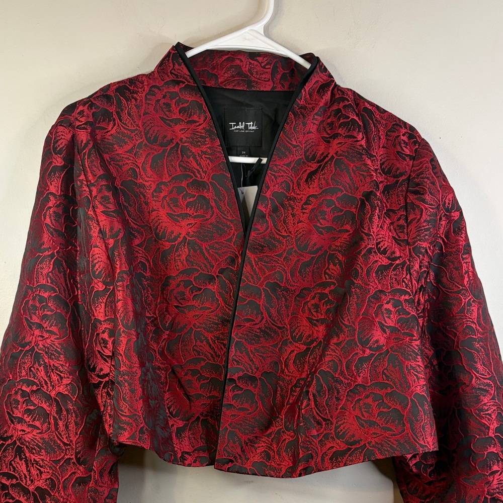 NWT Isabel Toledo Lane Bryant Red Black Floral Jacquard Crop Blazer Jacket #133 - Picture 6 of 11
